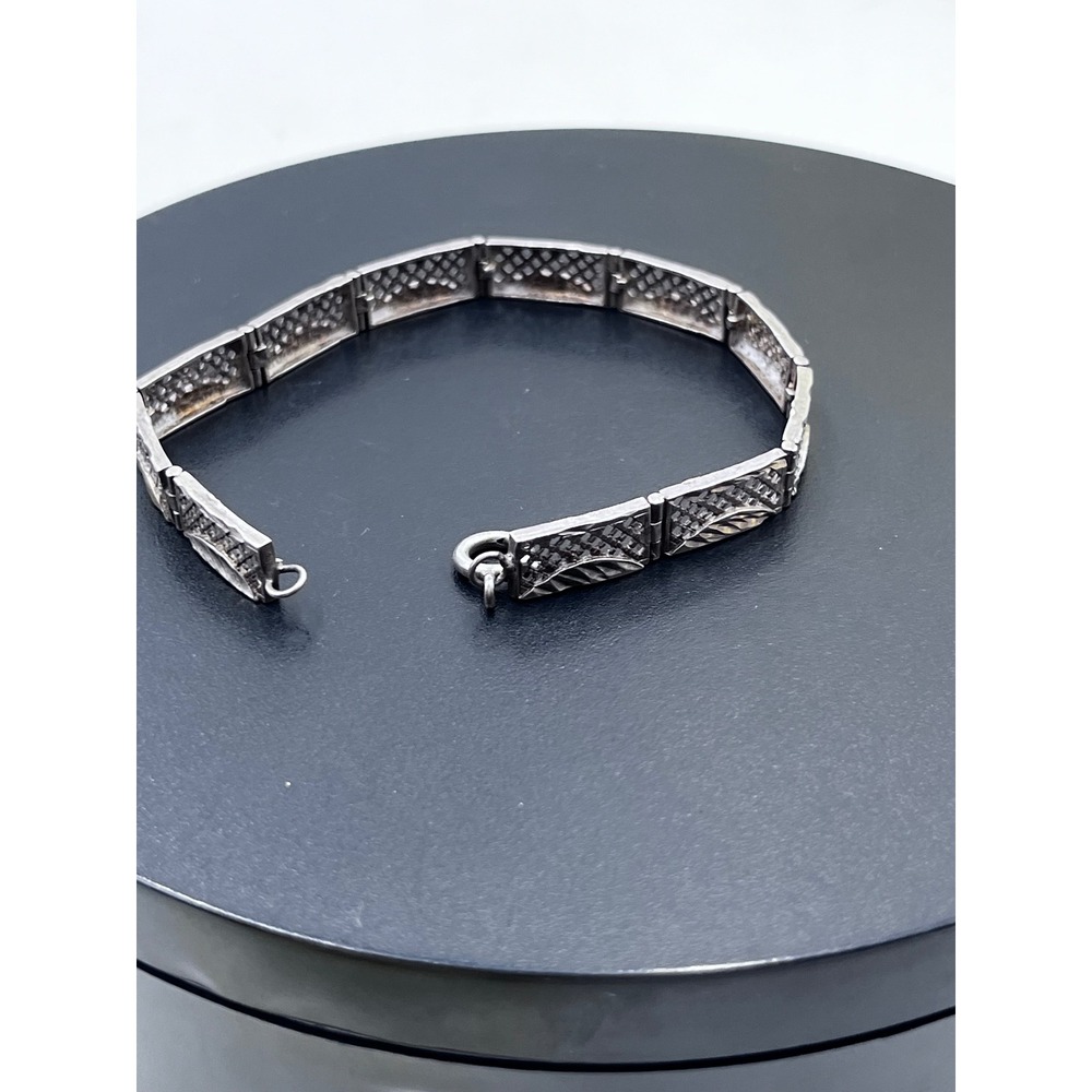 Vintage 925 Sterling Art Deco Panel Link Filigree Bracelet - Picture 5 of 15